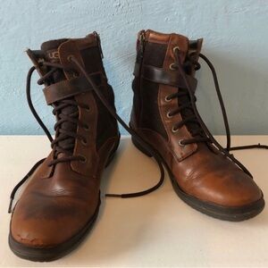 Women’s UGG Kesey Boots, Size 9. Brown Leather Ankle Boots, Laces and Side Zip.